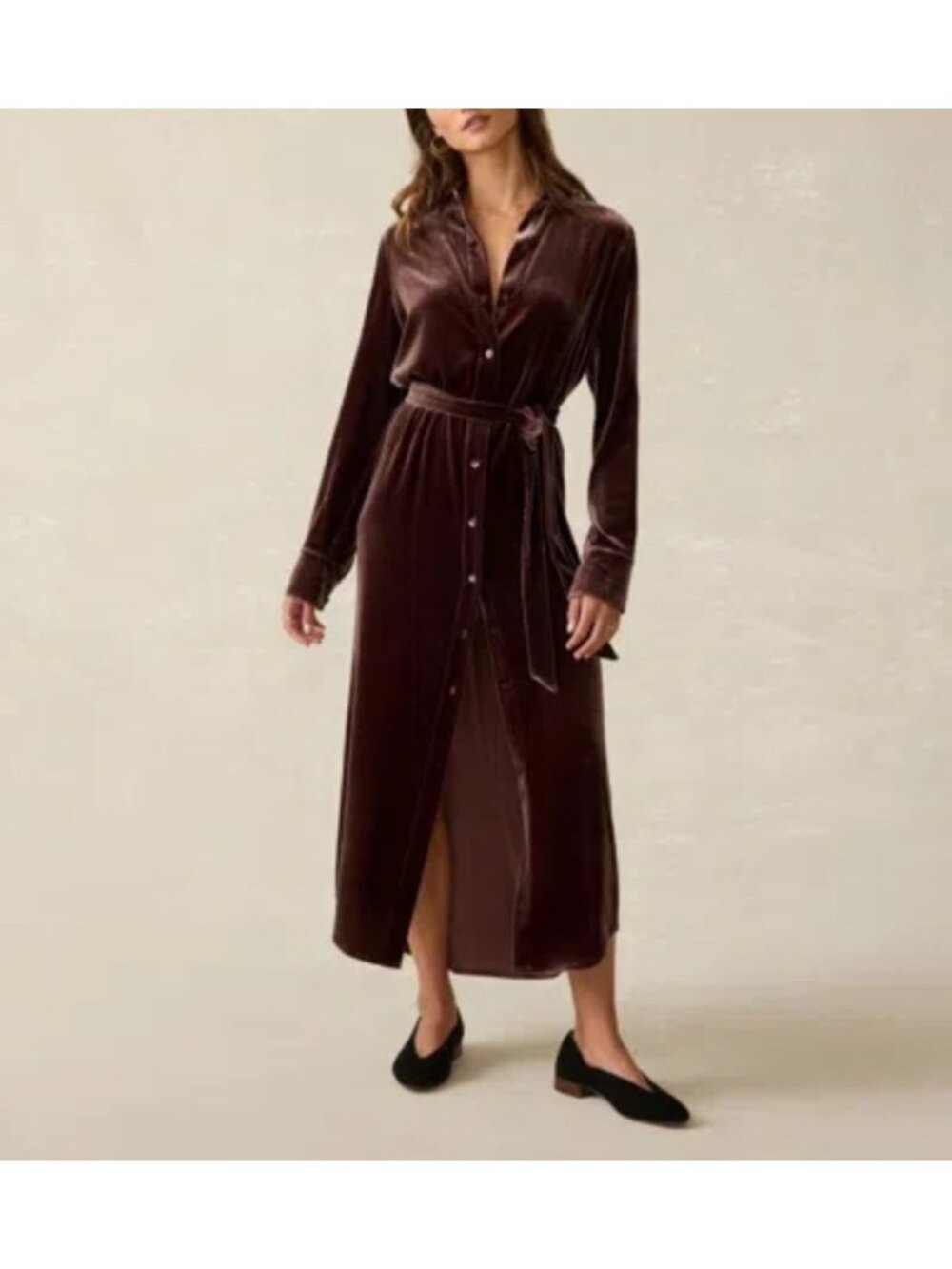 Faherty Stretch Womens Sz S Silk Velvet Riley Midi Dress In Huckleberry